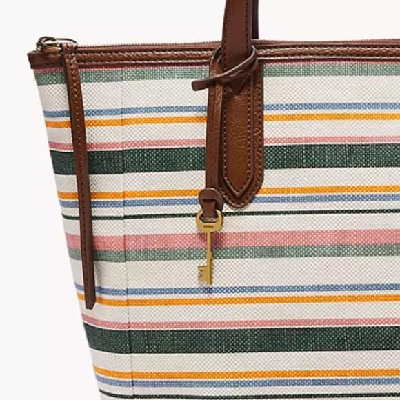 Fossil Tote Shopper Bag Spring Stripe Purse NWT - Picture 3 of 5